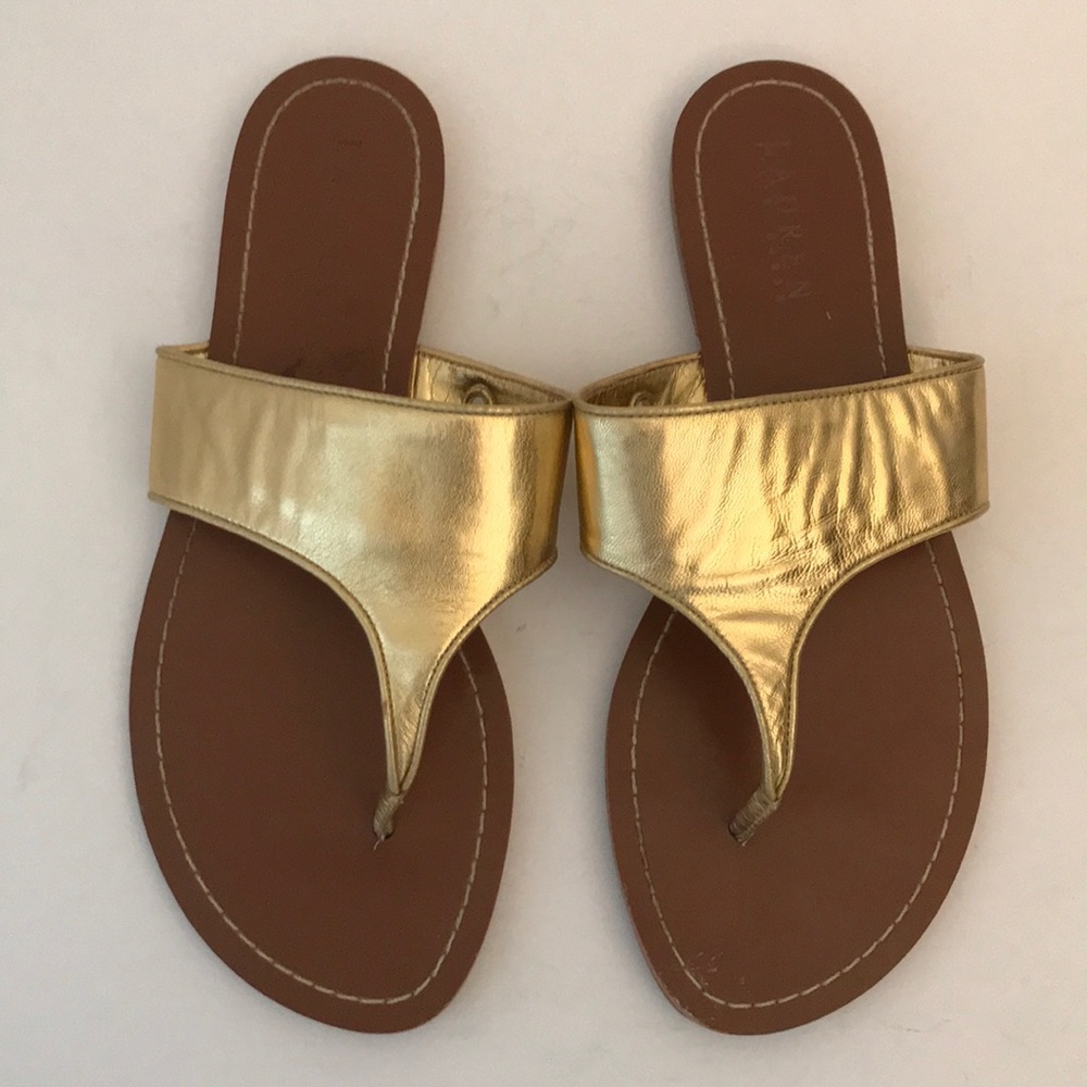 Lauren Ralph Lauren Gold Thong Sandals EUC